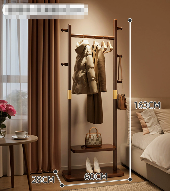 MobilHolz: Appendiabiti in legno – robusto appendiabiti in legno massello con ruote, poggiapiedi e mensole, decorativo per ingresso e camera da letto