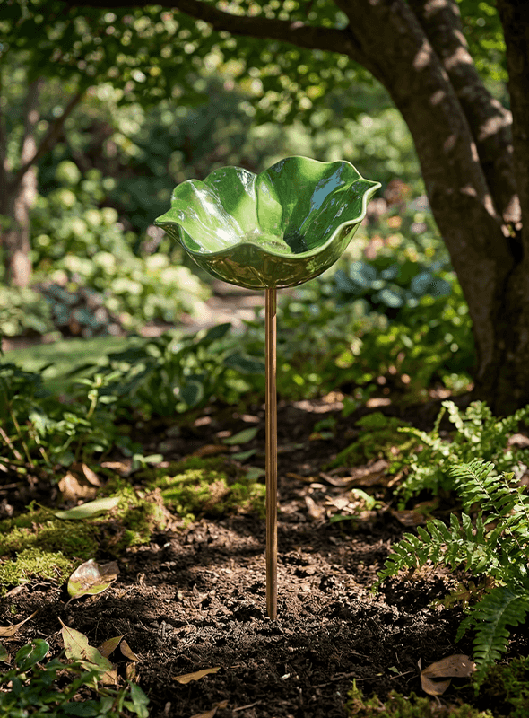 Fiore di Metallo Fatti a Mano su Bastone – Fontanella per Uccelli da Giardino