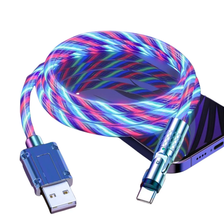 Cavo di ricarica rapida con effetto luminoso LED | Spina rotante a 540° | Cavo USB con ricarica rapida