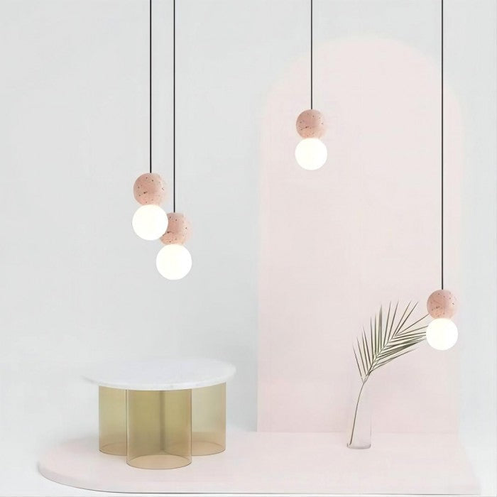 OrigoGlow: Lampada a sospensione con struttura a sfera in cemento e vetro opalino – per ingresso e angolo divano