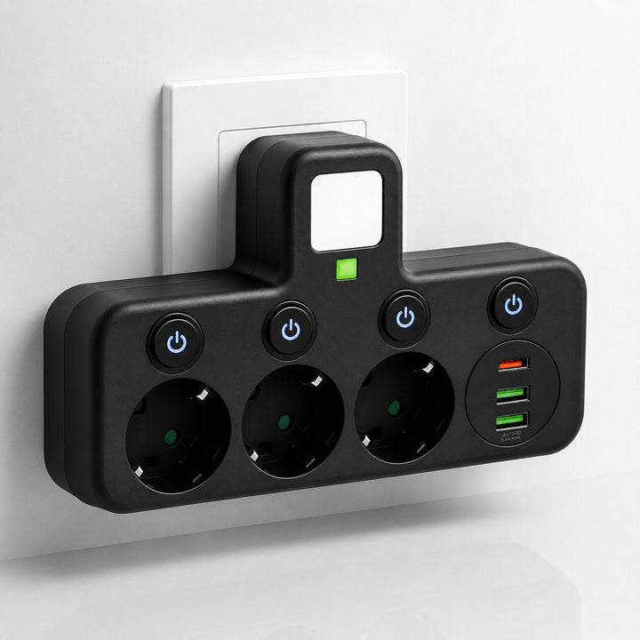 Striscia di prese con 3 prese | Striscia multipla con USB e interruttore | PowerGrid
