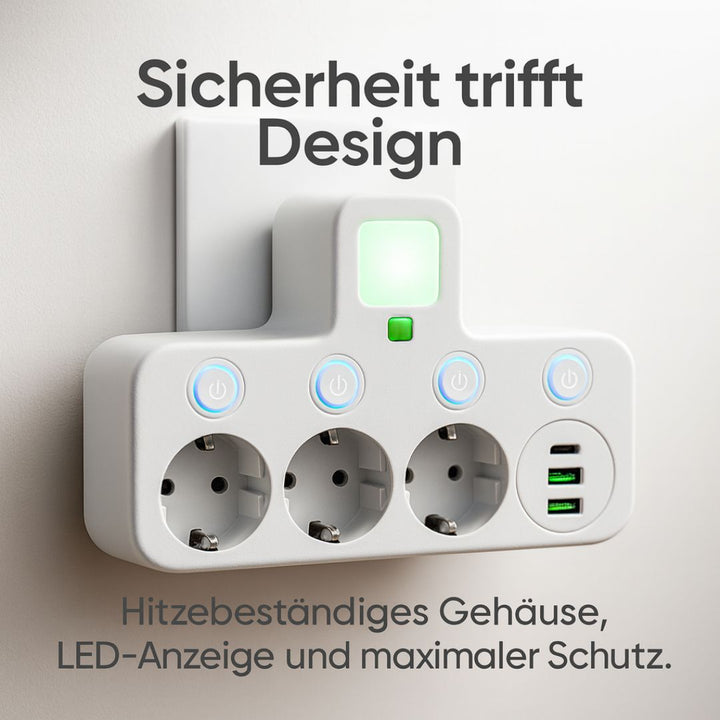 Striscia di prese con 3 prese | Striscia multipla con USB e interruttore | PowerGrid