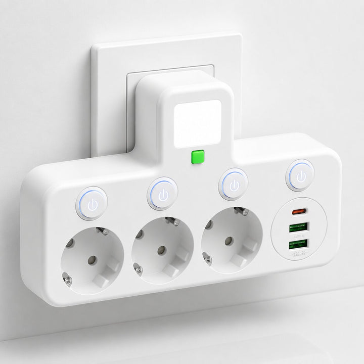 Striscia di prese con 3 prese | Striscia multipla con USB e interruttore | PowerGrid
