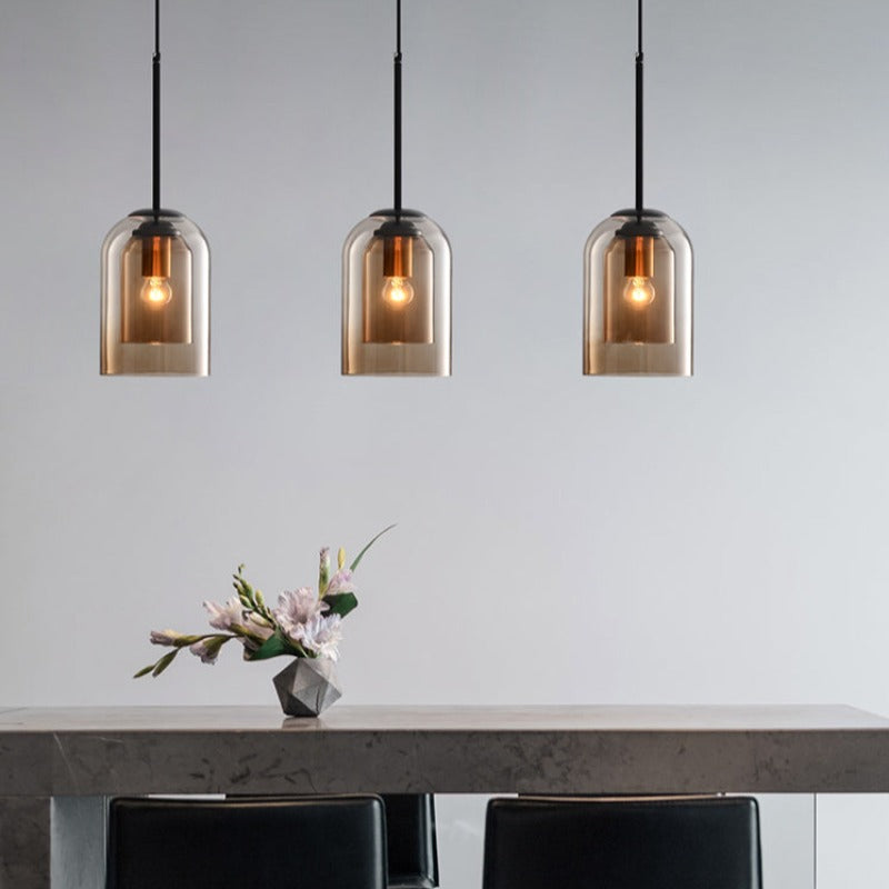 MicaLume: Lampada a sospensione in vetro stile Mid-Century con doppia ottica e compatibilità LED – per interni eleganti