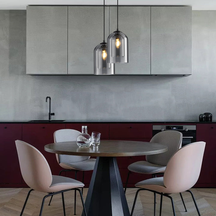MicaLume: Lampada a sospensione in vetro stile Mid-Century con doppia ottica e compatibilità LED – per interni eleganti