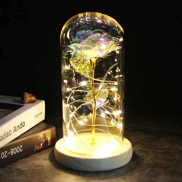 Galassia per sempre Lampada Rosa | Rosa eterna in una cupola di vetro | Lampada decorativa LED | Simbolo di amore e bellezza senza tempo