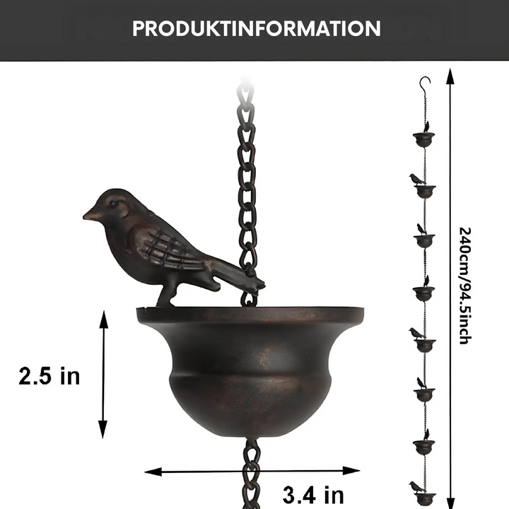 RainHaven™ – Chaîne de pluie décorative pour oiseaux