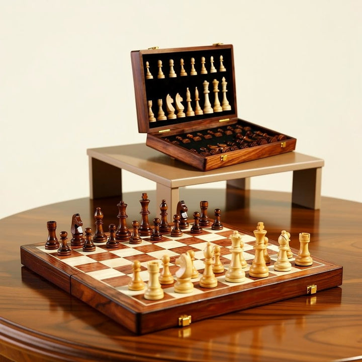 Gioco di scacchi in legno | Scacchiera con pezzi di scacchi | pieghevole e portatile | RoyalBrett