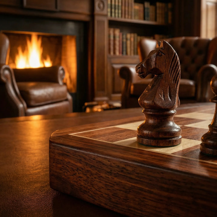 Gioco di scacchi in legno | Scacchiera con pezzi di scacchi | pieghevole e portatile | RoyalBrett