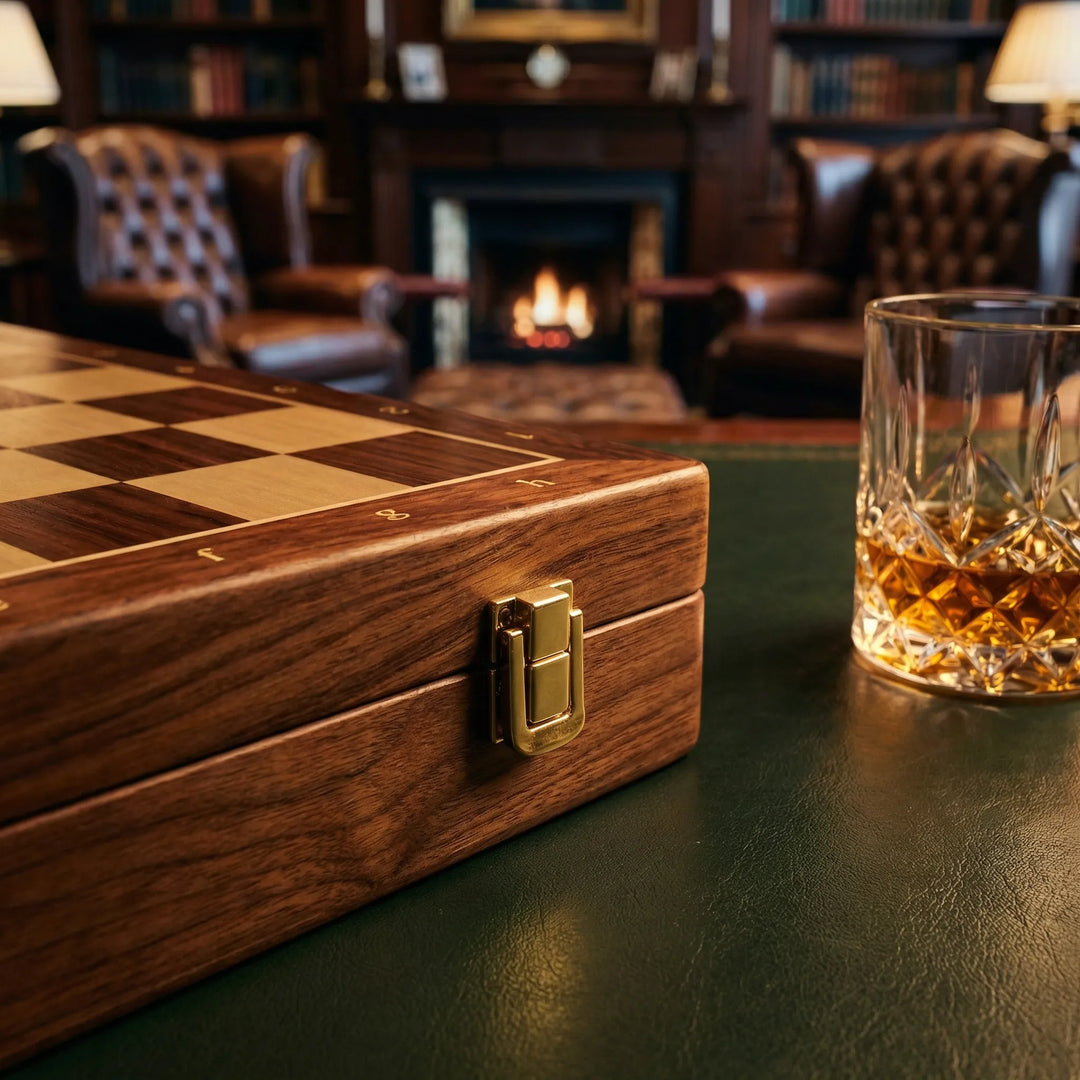 Gioco di scacchi in legno | Scacchiera con pezzi di scacchi | pieghevole e portatile | RoyalBrett