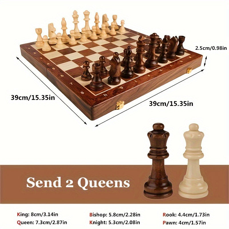 Gioco di scacchi in legno | Scacchiera con pezzi di scacchi | pieghevole e portatile | RoyalBrett