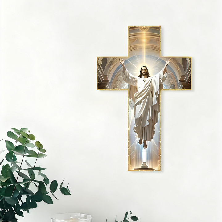HolyVista™ – Decorazione murale con la Croce splendente di Gesù.