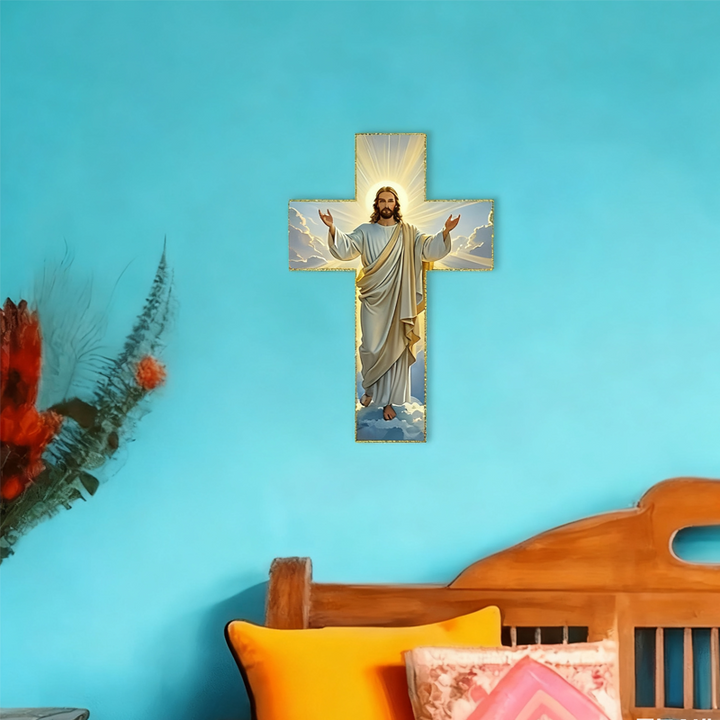 HolyVista™ – Decorazione murale con la Croce splendente di Gesù.