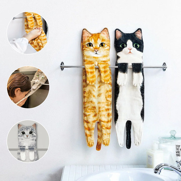 CozyPurr™ – Asciugamano in Pile Appeso con Motivo di Gatto