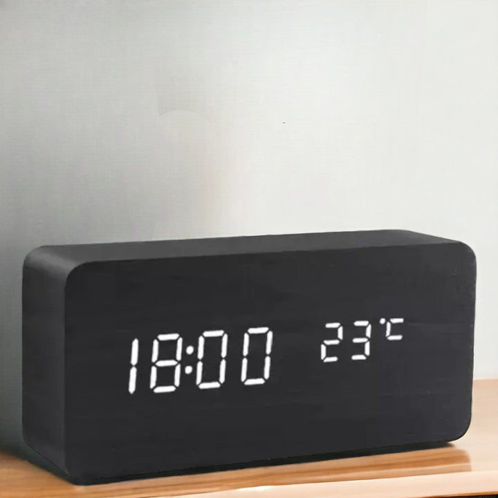 Orologio Sveglia Smart LED | Design Moderno in Legno con Controllo Vocale