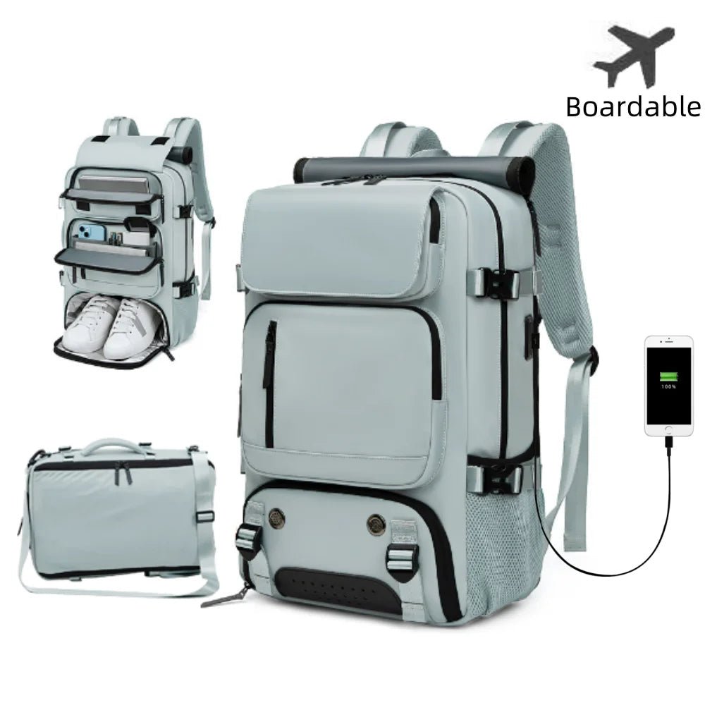 TRAVELMAX – Zaino da viaggio impermeabile con porta USB, scomparto per scarpe e tasca antitaccheggio
