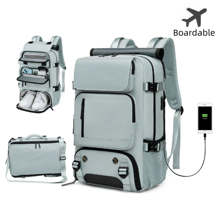 TRAVELMAX – Zaino da viaggio impermeabile con porta USB, scomparto per scarpe e tasca antitaccheggio