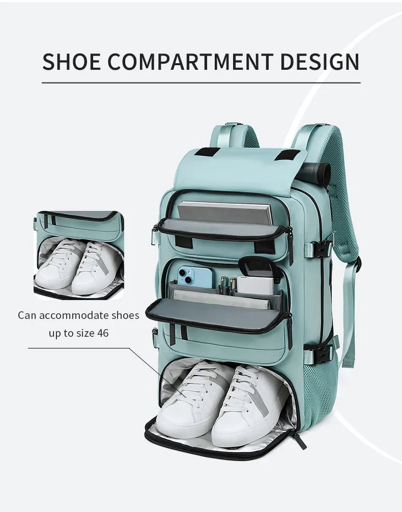 TRAVELMAX – Zaino da viaggio impermeabile con porta USB, scomparto per scarpe e tasca antitaccheggio