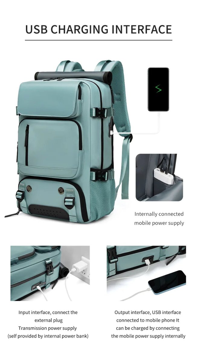 TRAVELMAX – Zaino da viaggio impermeabile con porta USB, scomparto per scarpe e tasca antitaccheggio